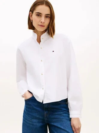 Camisa Oxford corta con ribete de volantes