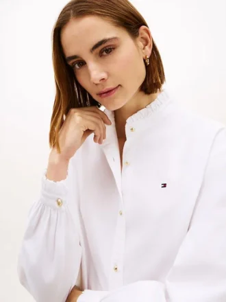 Camisa Oxford corta con ribete de volantes