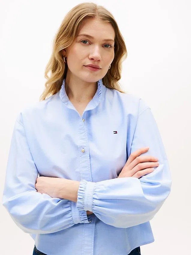 Camisa Oxford corta con volantes Camisa Oxford corta con volantes