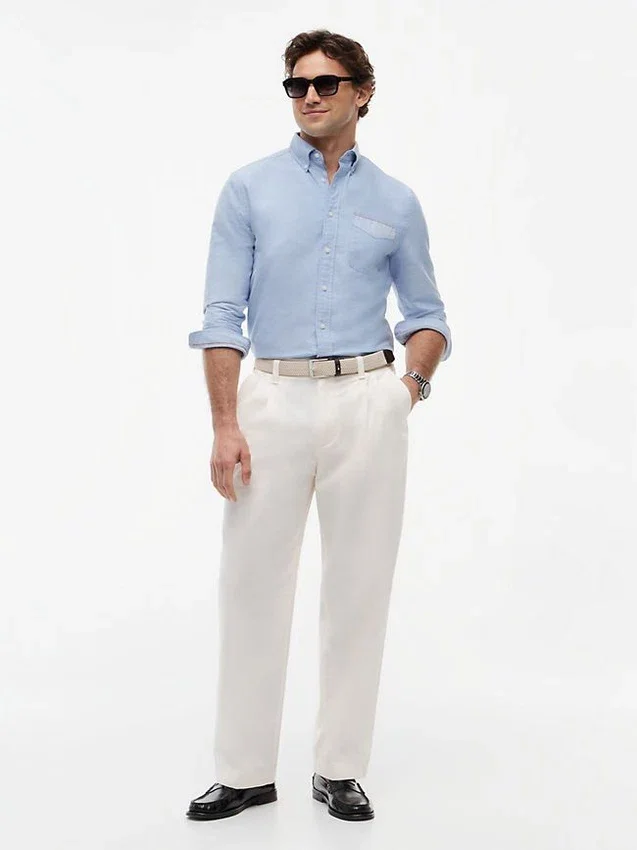 Camisa Oxford de corte regular con rayas y bolsillos Camisa Oxford de corte regular con rayas y bolsillos