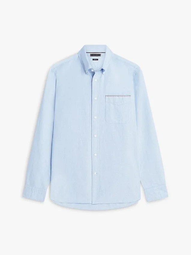Camisa Oxford de corte regular con rayas y bolsillos Camisa Oxford de corte regular con rayas y bolsillos