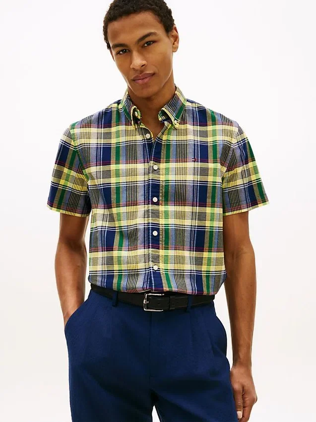 Camisa Oxford de cuadros llamativos de corte regular Camisa Oxford de cuadros llamativos de corte regular