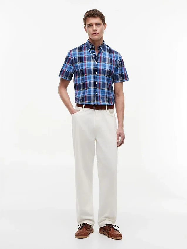 Camisa Oxford de cuadros llamativos de corte regular Camisa Oxford de cuadros llamativos de corte regular