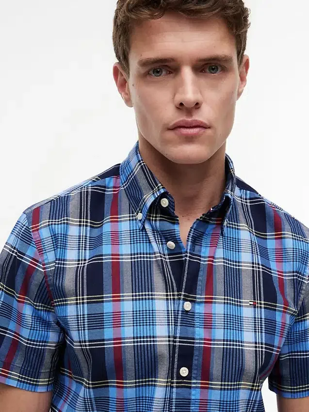 Camisa Oxford de cuadros llamativos de corte regular Camisa Oxford de cuadros llamativos de corte regular
