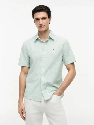 Camisa Oxford de manga corta a rayas
