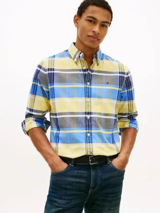 Camisa Oxford elástica a cuadros de corte regular