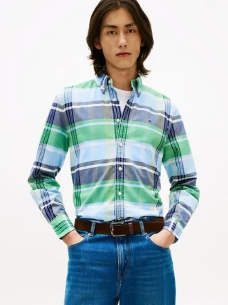 Camisa Oxford elástica a cuadros de corte regular