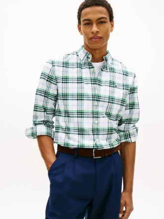 Camisa Oxford elástica a cuadros de corte regular