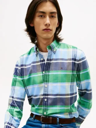 Camisa Oxford elástica a cuadros de corte regular