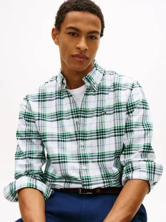 Camisa Oxford elástica a cuadros de corte regular