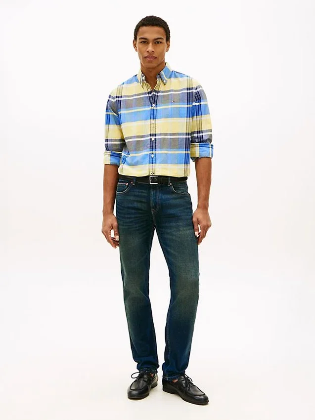 Camisa Oxford elástica a cuadros de corte regular Camisa Oxford elástica a cuadros de corte regular