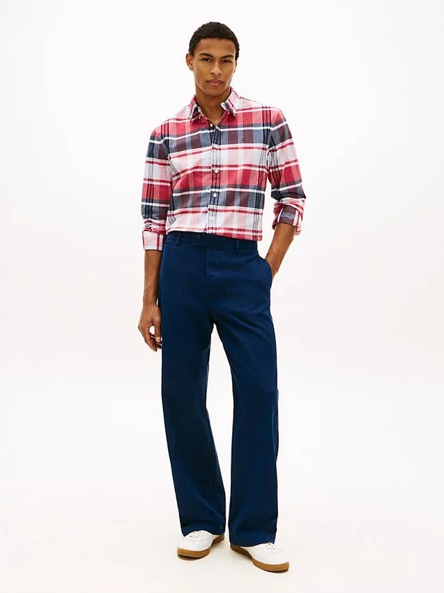 Camisa Oxford elástica a cuadros de corte regular Camisa Oxford elástica a cuadros de corte regular