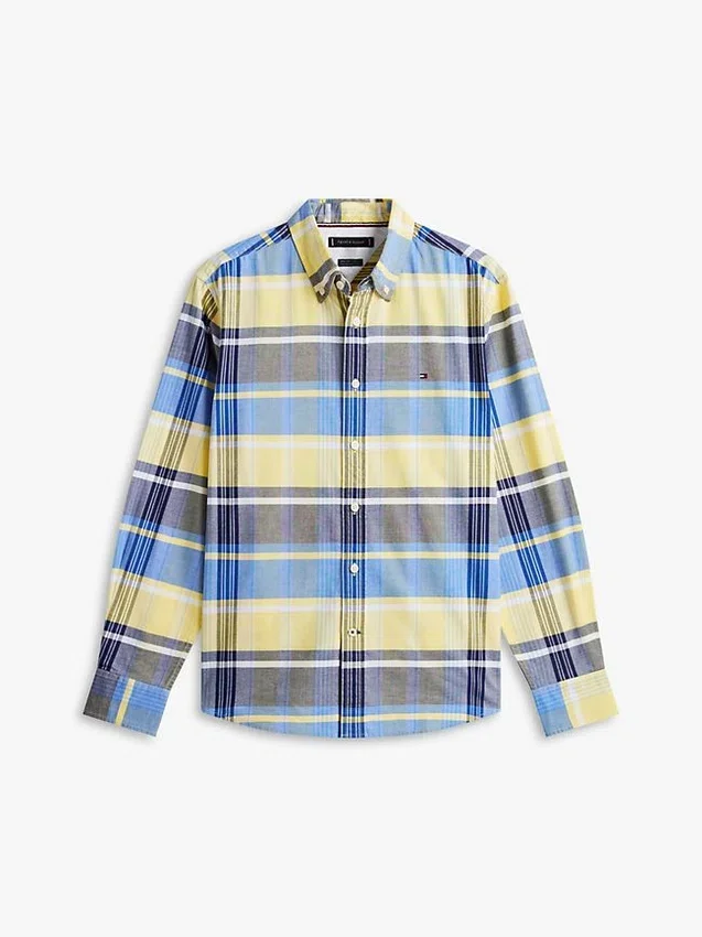 Camisa Oxford elástica a cuadros de corte regular Camisa Oxford elástica a cuadros de corte regular