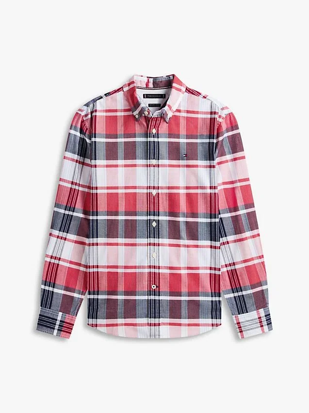 Camisa Oxford elástica a cuadros de corte regular Camisa Oxford elástica a cuadros de corte regular