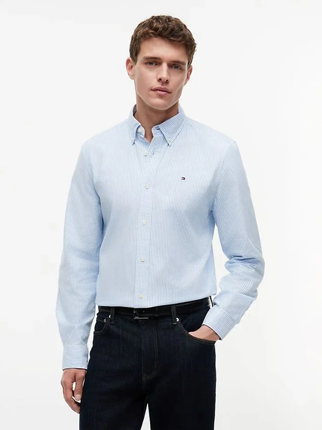 Camisa Oxford elástica a rayas de corte regular Camisa Oxford elástica a rayas de corte regular