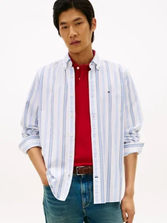 Camisa Oxford elástica a rayas de corte regular