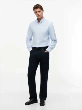 Camisa Oxford elástica a rayas de corte regular
