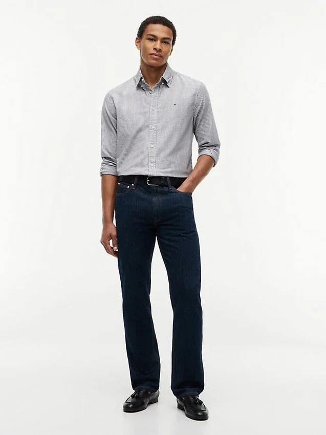 Camisa Oxford elástica a rayas de corte regular Camisa Oxford elástica a rayas de corte regular