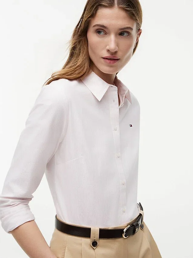 Camisa Oxford elástica a rayas de corte regular Camisa Oxford elástica a rayas de corte regular