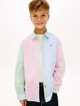 Camisa Oxford elástica a rayas mixtas para niño