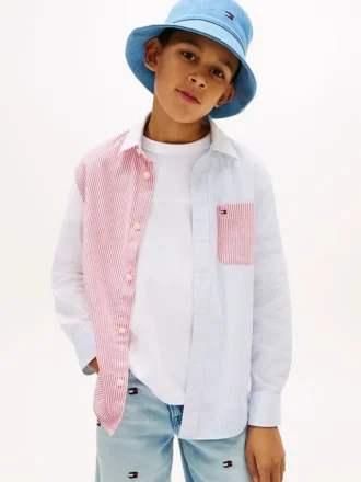 Camisa Oxford elástica a rayas mixtas para niño
