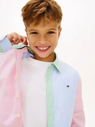 Camisa Oxford elástica a rayas mixtas para niño