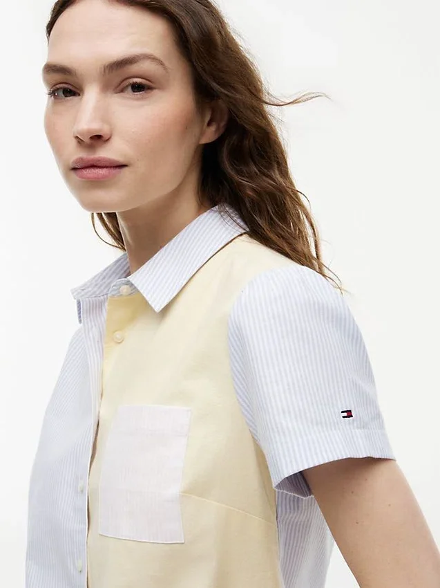 Camisa Oxford elástica con rayas mixtas Camisa Oxford elástica con rayas mixtas