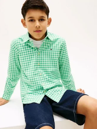 Camisa Oxford elástica de cuadros vichy para niño