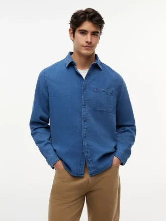 Camisa vaquera de tejido waffle teñida en índigo