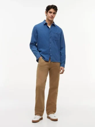 Camisa vaquera de tejido waffle teñida en índigo