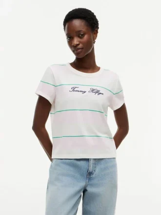 Camiseta a rayas con logotipo bordado