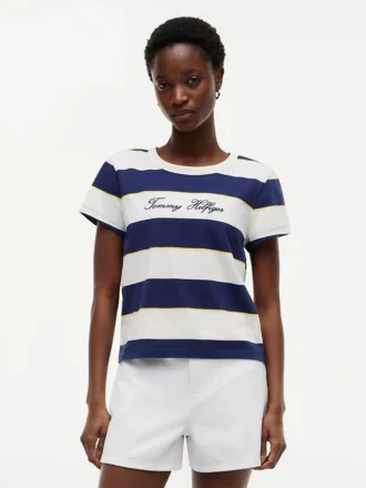 Camiseta a rayas con logotipo bordado