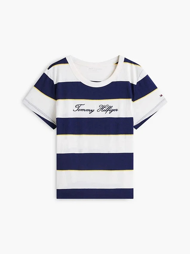 Camiseta a rayas con logotipo bordado Camiseta a rayas con logotipo bordado