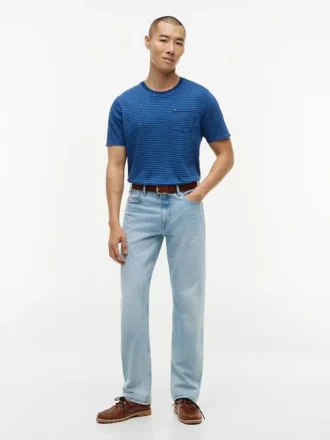 Camiseta con bolsillo y rayas teñida en índigo