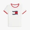Camiseta con cuello redondo y logotipo de bandera ondulada para niña