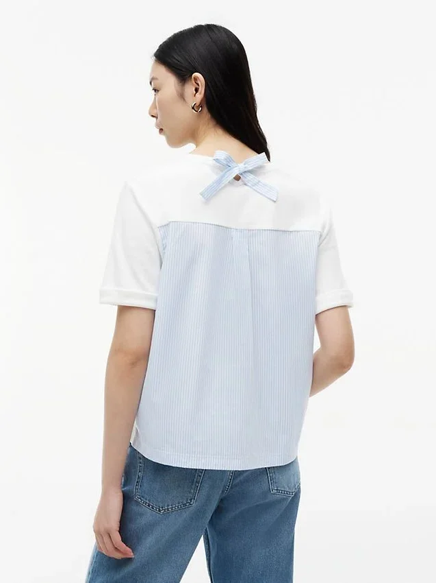 Camiseta con lazo trasero de mezcla de tejidos Camiseta con lazo trasero de mezcla de tejidos