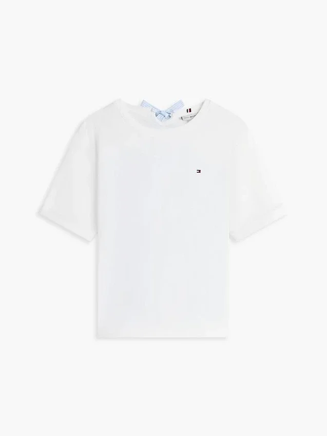 Camiseta con lazo trasero de mezcla de tejidos Camiseta con lazo trasero de mezcla de tejidos