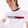 Camiseta con logotipo de rayas y bandera bordado