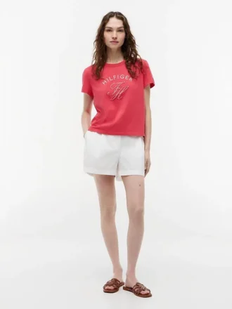 Camiseta con monograma en letra cursiva y estampado de cuadros vichy