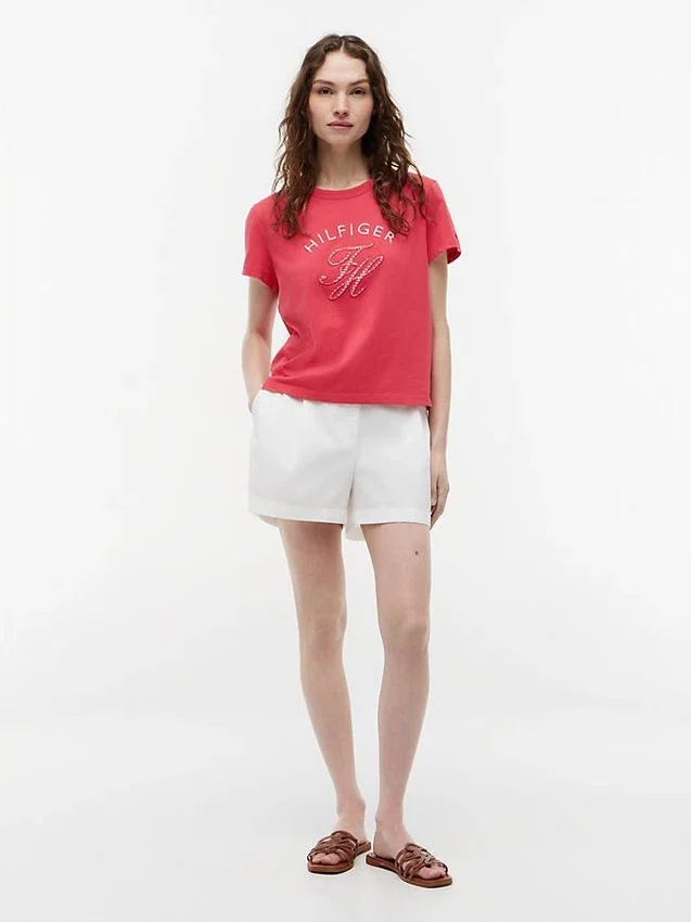 Camiseta con monograma en letra cursiva y estampado de cuadros vichy Camiseta con monograma en letra cursiva y estampado de cuadros vichy