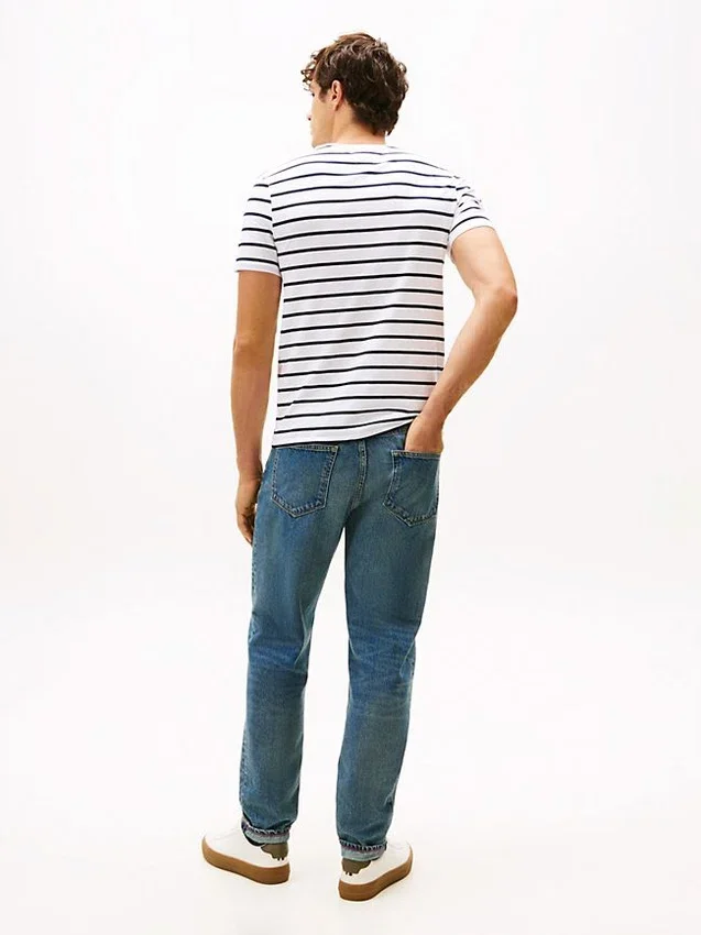 Camiseta de algodón elástico con rayas extra ajustada Camiseta de algodón elástico con rayas extra ajustada