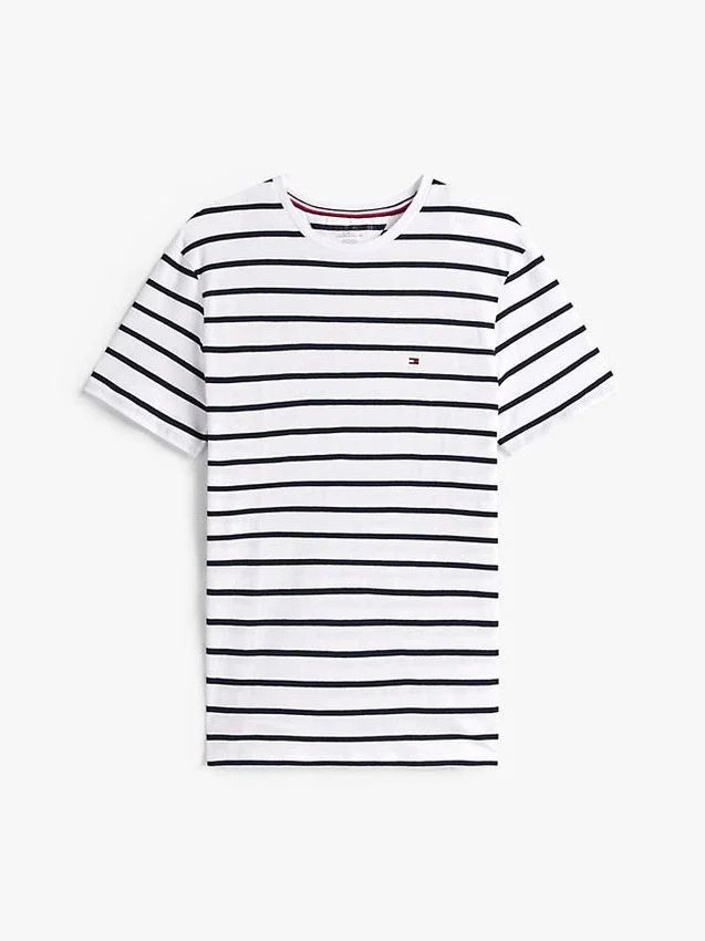 Camiseta de algodón elástico con rayas extra ajustada Camiseta de algodón elástico con rayas extra ajustada