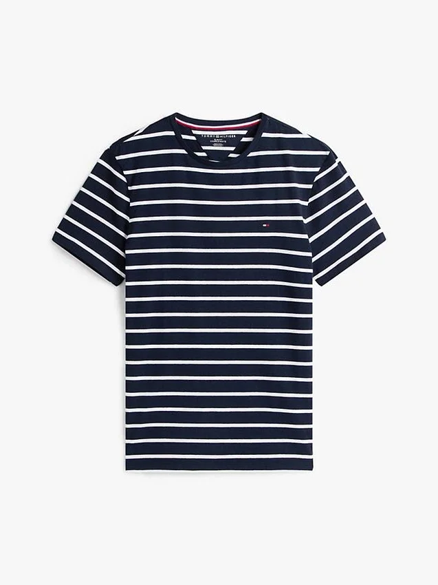 Camiseta de algodón elástico con rayas extra ajustada Camiseta de algodón elástico con rayas extra ajustada