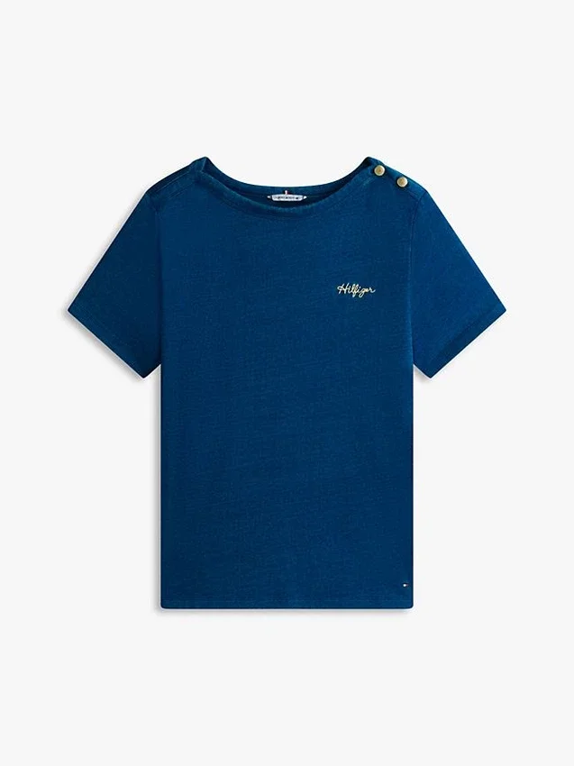 Camiseta de algodón interlock con botones dorados Camiseta de algodón interlock con botones dorados