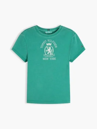 Camiseta de corte entallado con logotipo Crest teñida en prenda