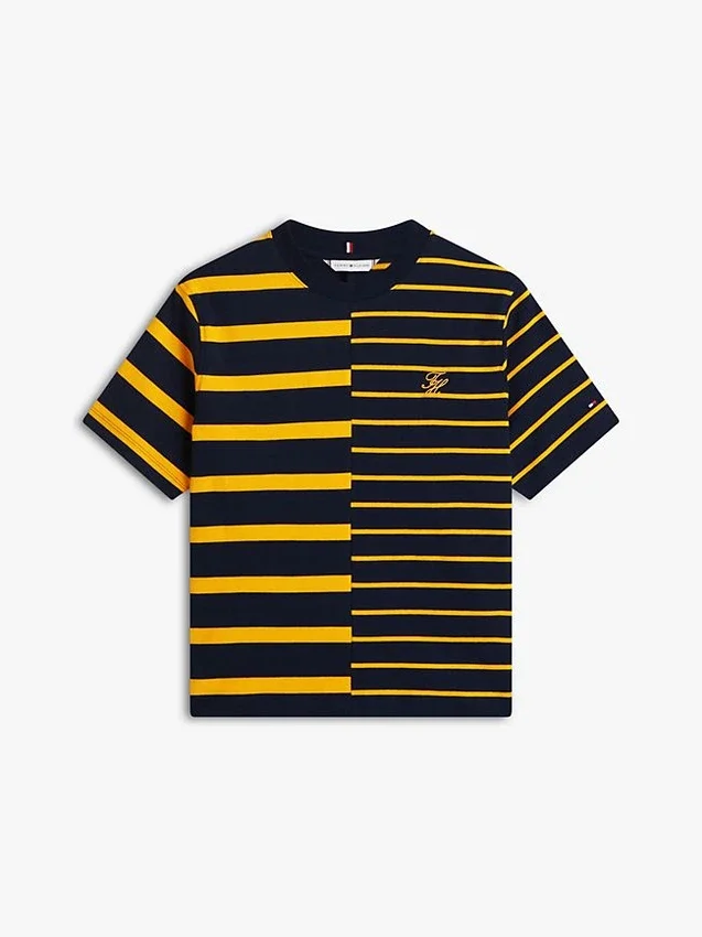 Camiseta de corte holgado con rayas mixtas Camiseta de corte holgado con rayas mixtas