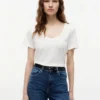 Camiseta de mezcla de lino con cuello redondo