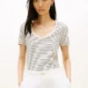 Camiseta de mezcla de lino con cuello redondo