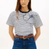 Camiseta de rayas con estampado floral abstracto