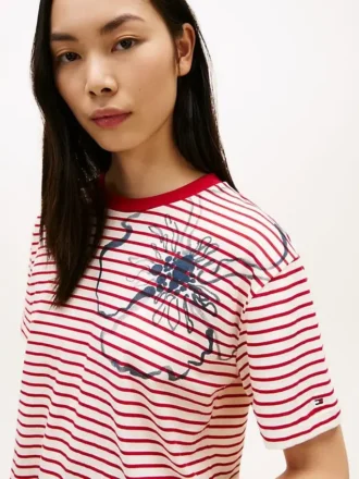 Camiseta de rayas con estampado floral abstracto